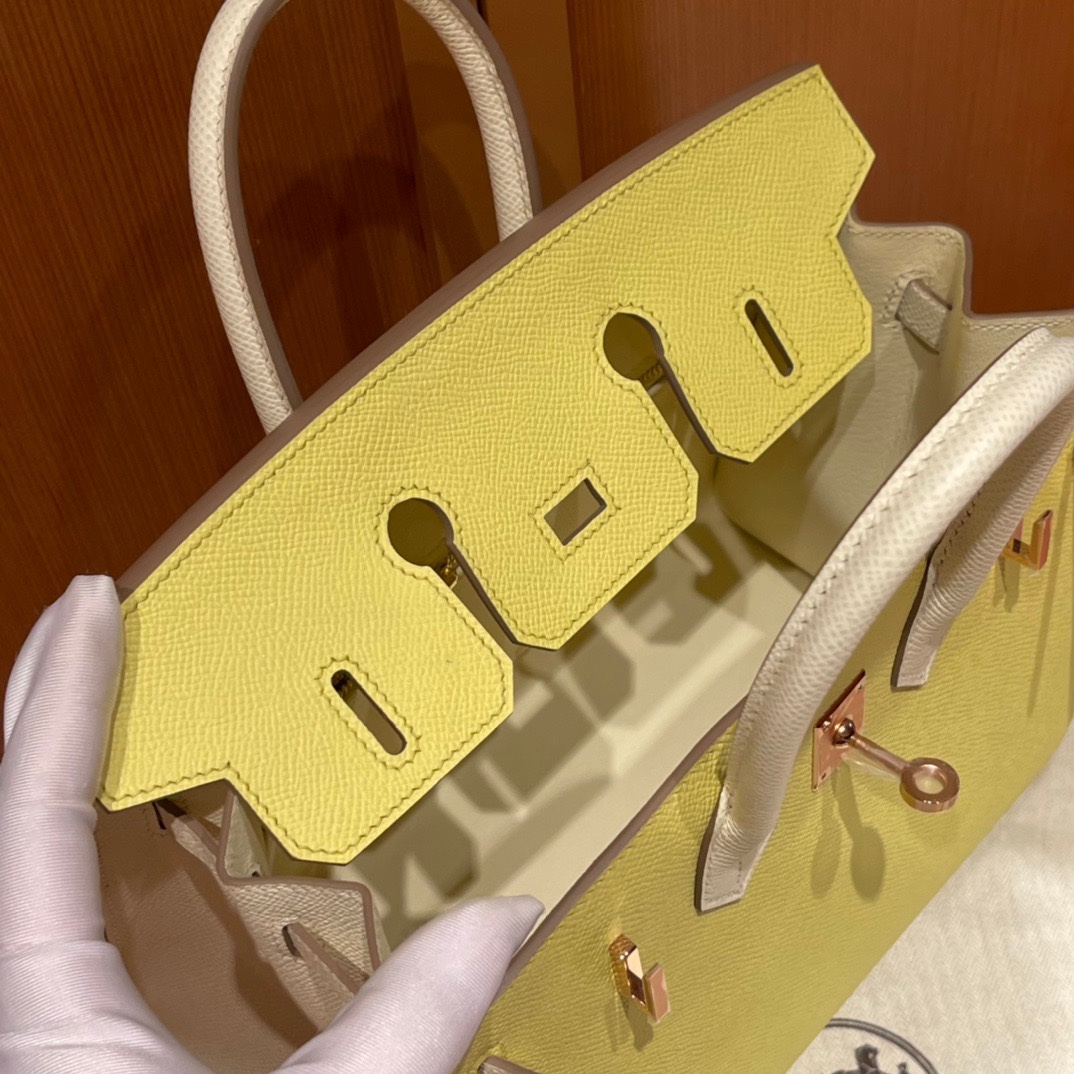 에르메스 버킨백25 라이트옐로우 화이트 금장 앱송